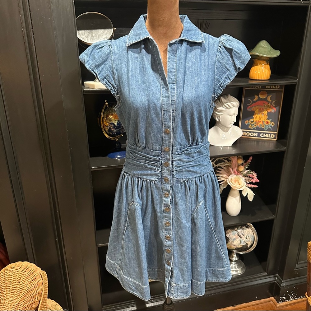 Free People Light Blue Denim Button-Front Mini Dress